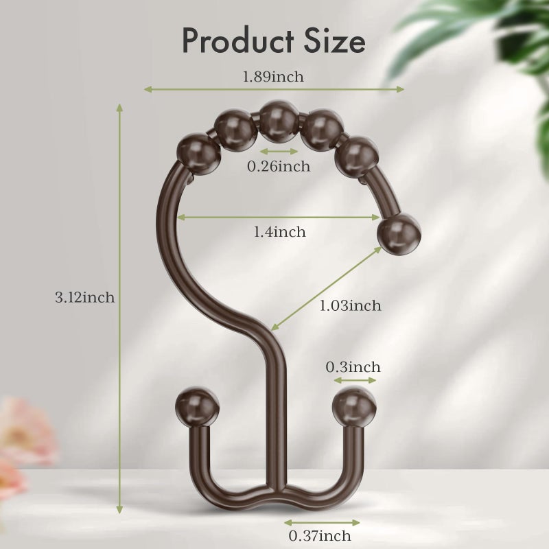 Amazer Shower Curtain Hooks Plastic Double Shower Curtain Rings for Bathroom Shower Curtain Rod - Set of 12, Brown - Image 2